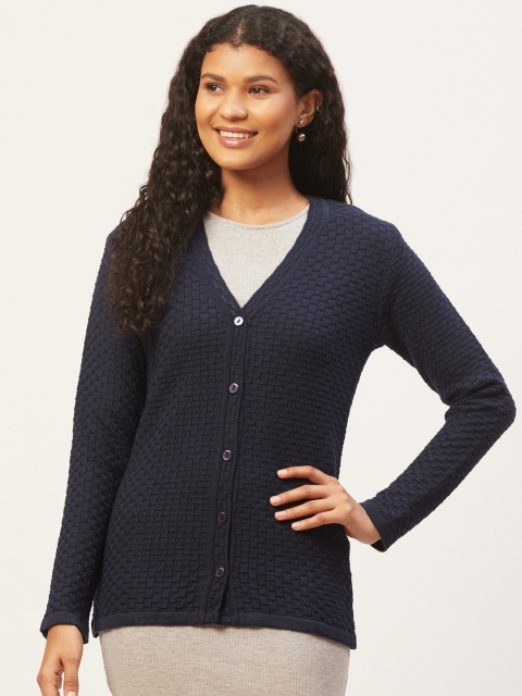 

American Eye Women Navy Blue Self Design Cardigan