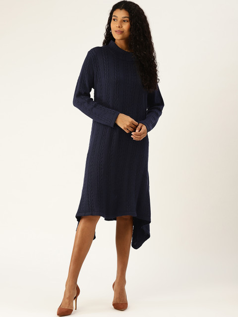 

American Eye Women Navy Blue Cable Knit Jumper Dress