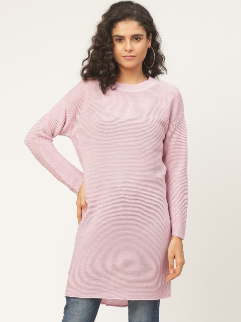 

American Eye Women Pink Ribbed Longline Pullover