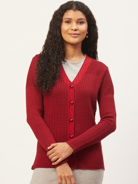 

American Eye Women Maroon Cable Knit Cardigan