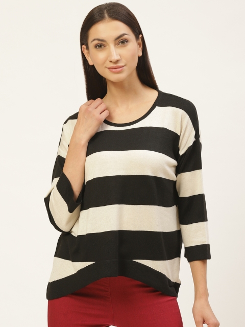 

American Eye Women Black & Off-White Striped Acrylic Sweater