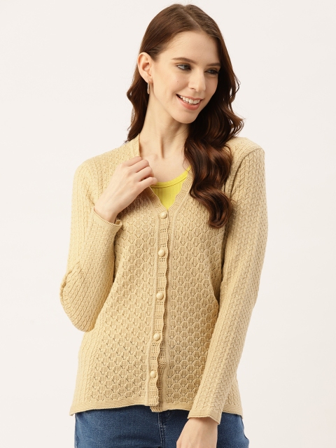 

American Eye Women Beige Self Design Cardigan