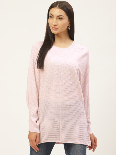 

American Eye Women Pink Ribbed Pullover