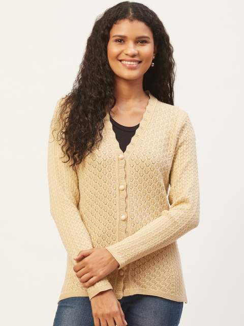 

American Eye Women Yellow Self Design Cardigan