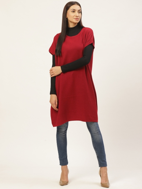 

American Eye Women Maroon Solid Longline Sweater