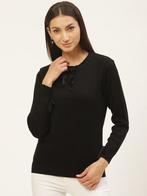 

American Eye Women Black Solid Acrylic Pullover