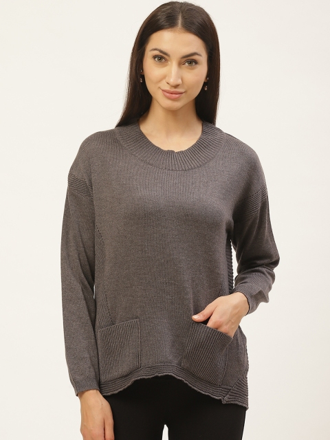 

American Eye Women Taupe Solid Acrylic Pullover