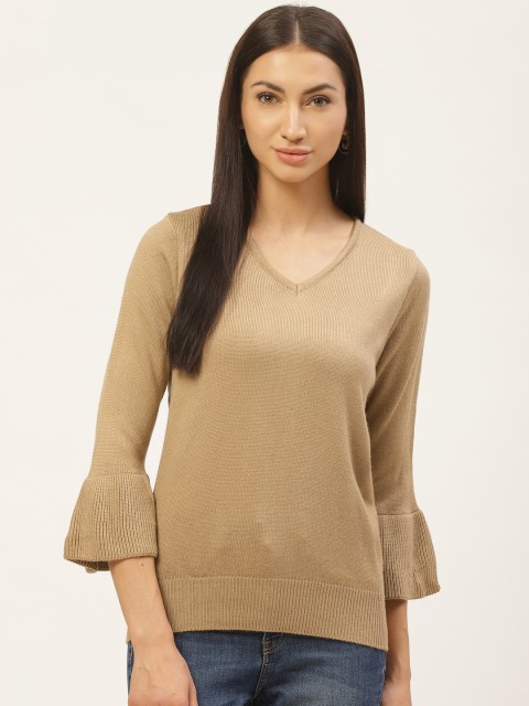 

American Eye Women Beige Solid Acrylic Sweater