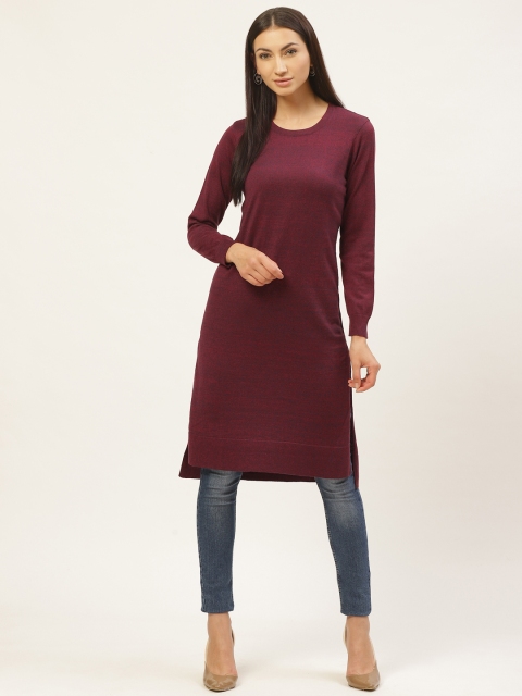

American Eye Women Maroon & Navy Blue Solid Winter Straight Kurta