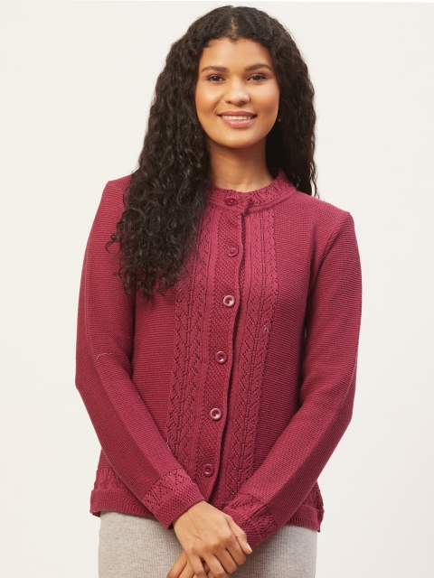 

American Eye Women Pink Self-Striped Cardigan