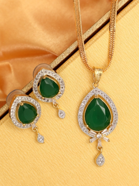

Bhana Fashion Gold-Plated Green & White AD-Studded Jewellery Set