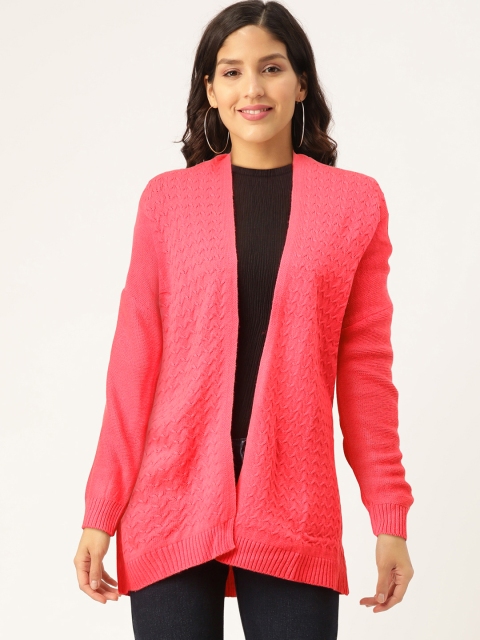 

American Eye Women Pink Self Design Front-Open Acrylic Sweater