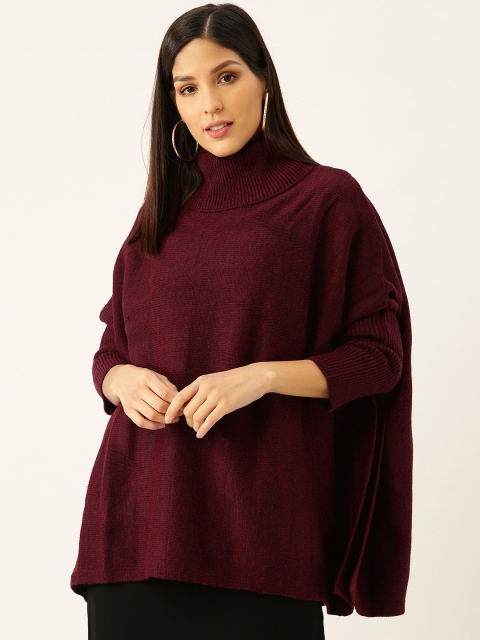 

American Eye Women Maroon Solid Oversized Pullover Sweater