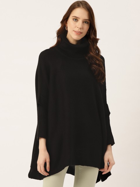 

American Eye Women Black Solid Oversized Pullover