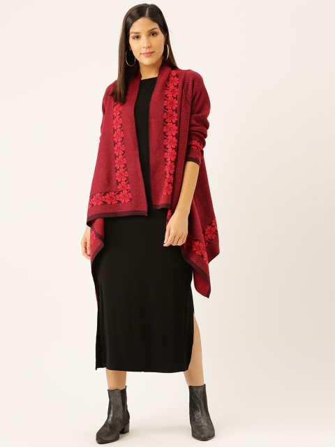 

American Eye Women Red & Brown Self Design Waterfall Shrug