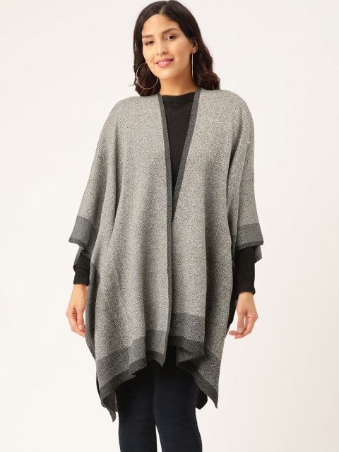 

American Eye Women Grey Melange Solid Kaftan Style Front-Open Sweater