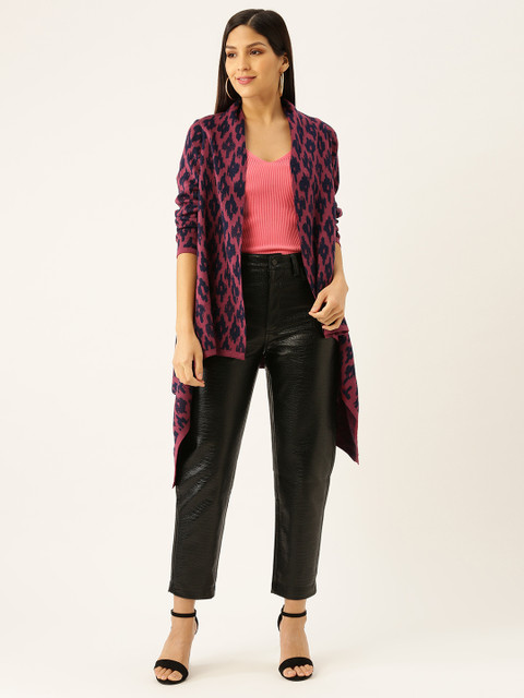 

American Eye Women Purple & Blue Self Design Waterfall Shrug