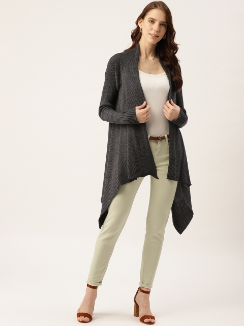 

American Eye Women Charcoal Grey Solid Waterfall Winter Shrug