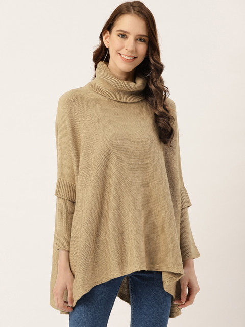 

American Eye Women Beige Oversized Solid Pullover
