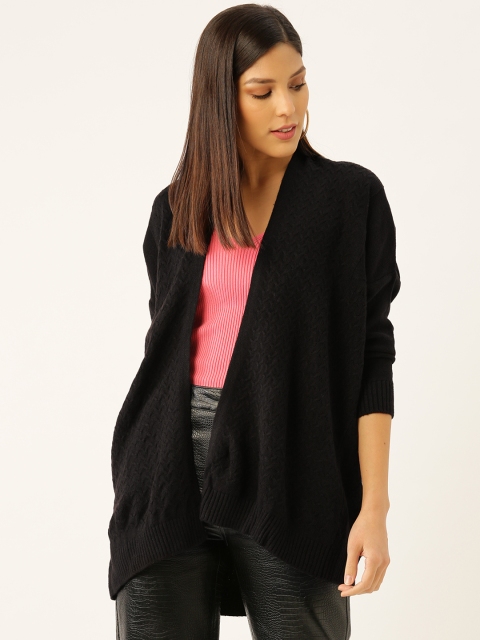 

American Eye Women Black Self Design Open Front Shrug