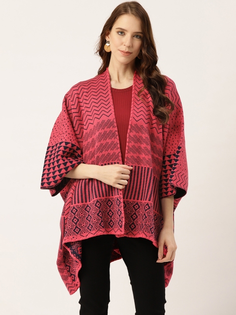 

American Eye Women Pink & Navy Blue Self Design Open Front Acrylic Shrug