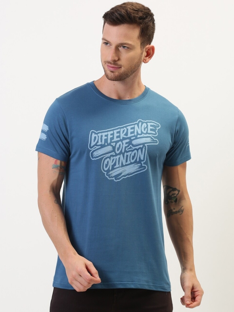 

Difference of Opinion Men Blue Printed Round Neck T-shirt