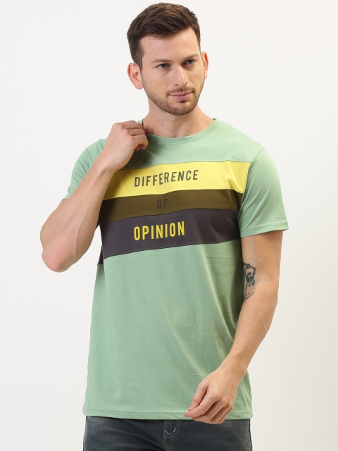 

Difference of Opinion Men Green & Yellow Brand Logo Print Round Neck T-shirt