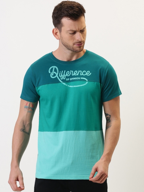 

Difference of Opinion Men Sea Green & Mint Green Colourblocked Round Neck T-shirt
