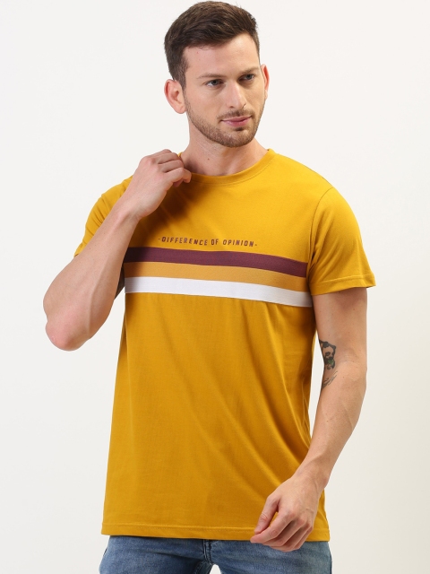 

Difference of Opinion Men Mustard Yellow & White Colourblocked Round Neck T-shirt