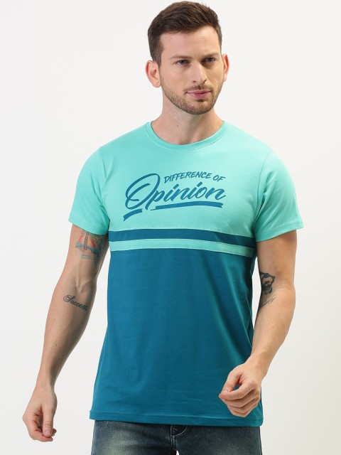 

Difference of Opinion Men Green & Blue Colourblocked Round Neck T-shirt