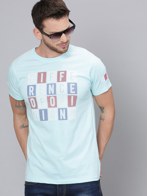 

Difference of Opinion Men Blue Printed Round Neck T-shirt