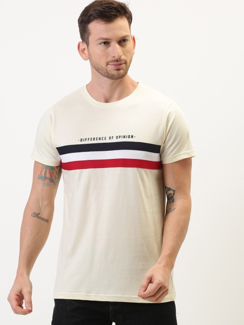 

Difference of Opinion Men Cream-Coloured Striped Round Neck T-shirt