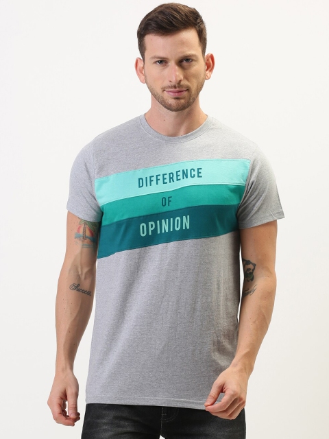 

Difference of Opinion Men Grey Melange & Sea Green Printed Round Neck T-shirt