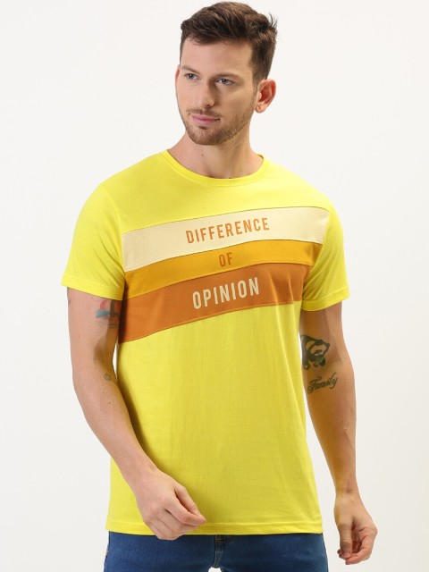 

Difference of Opinion Men Yellow & Off-White Colourblocked T-shirt