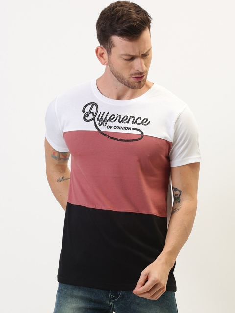 

Difference of Opinion Men White & Old Rose Pink Colourblocked T-shirt