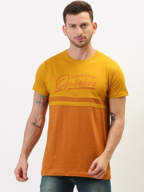 

Difference of Opinion Men Mustard Yellow & Orange Colourblocked T-shirt