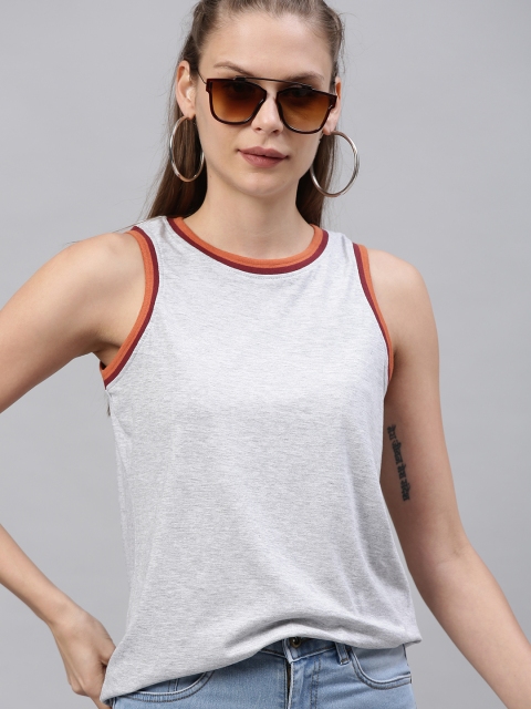 

Roadster Women Grey Melange Solid Round Neck T-shirt
