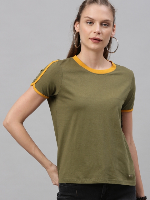 

Roadster Women Olive Green Solid Round Neck T-shirt