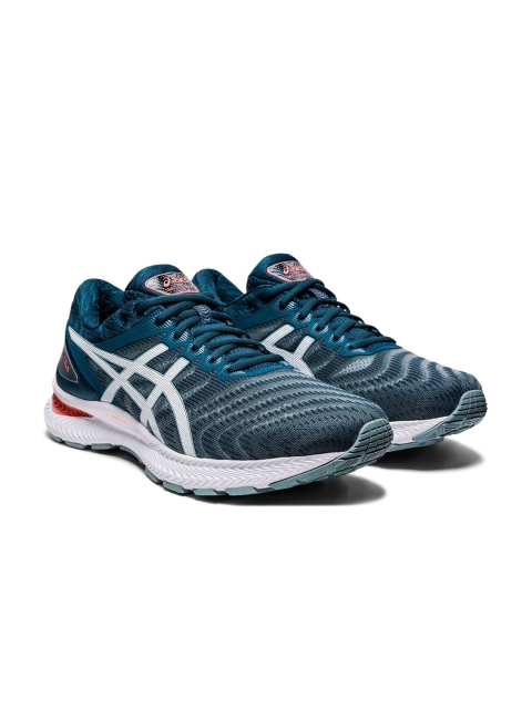 

ASICS Men Teal Blue & Grey GEL-NIMBUS 22 Running Shoes
