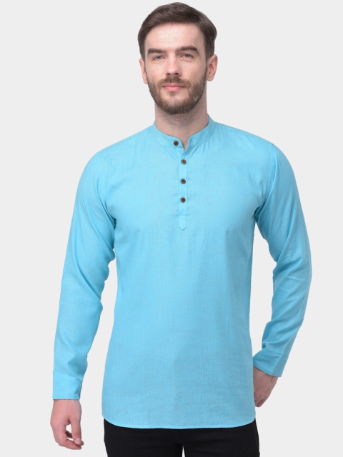 

SG LEMAN Men Turquoise Blue Solid Straight Cotton Kurta