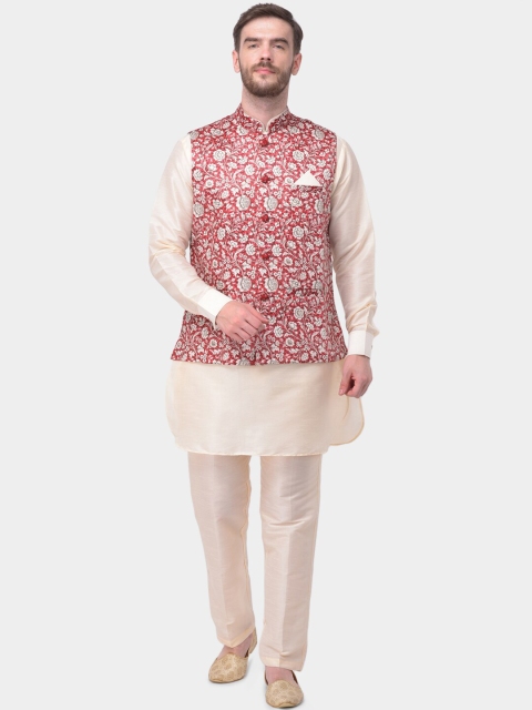 

SG LEMAN Men Beige & Red Solid Kurta Set