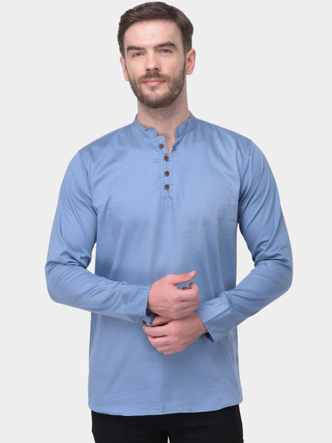 

SG LEMAN Men Blue Solid Straight Kurta