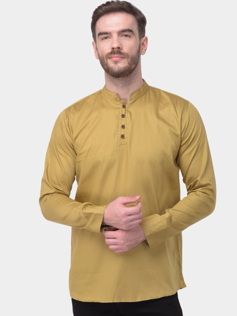 

SG LEMAN Men Olive Green Solid Straight Kurta