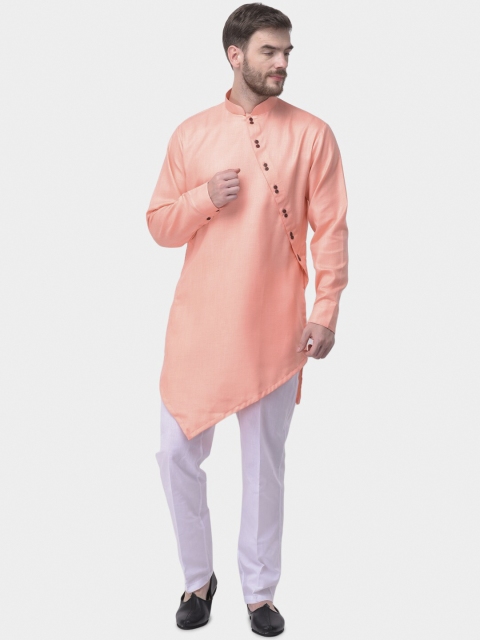 

SG LEMAN Men Peach-Coloured & White Solid Kurta with Pyjamas