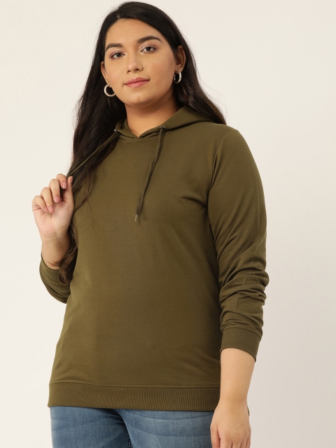 

Sztori Women Olive Green Solid Hooded Plus Size Sweatshirt