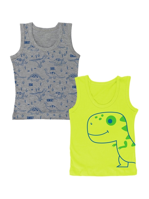 

You Got Plan B Boys Pack Of 2 Printed Cute-O-Saurus Innerwear Vests VB-Cuteosaurus, Grey