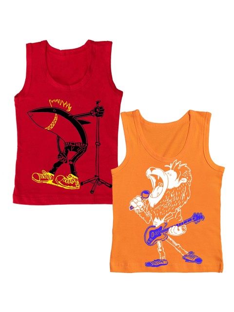 

You Got Plan B Boys Pack Of 2 Red & Orange Printed Innerwear Vests