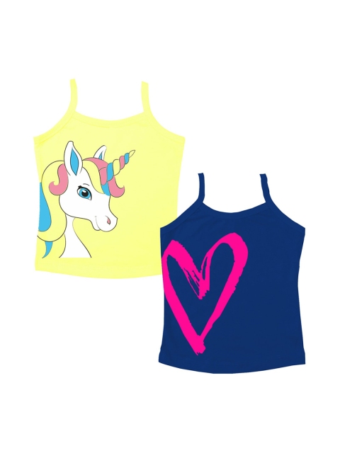 

You Got Plan B Girls Pack Of 2 Printed Unicorn Fever Innerwear Vests VG-Unicorn, Yellow