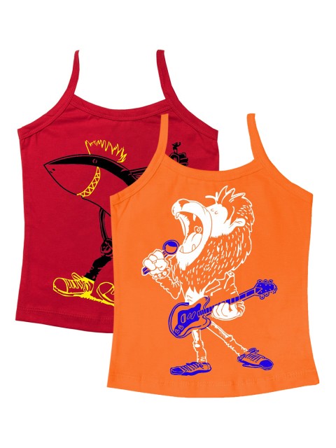 

You Got Plan B Girls Pack Of 2 Rockstar Printed Innerwear Vests, Red
