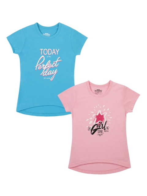 

PROTEENS Girls Pack of 2 Printed Round Neck T-shirt, Blue